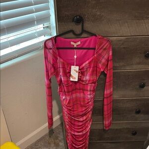 Chelsea & Violet Fuchsia Plaid Long Sleeve Dress